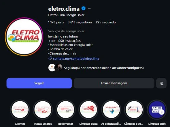 Perfil de Eletroclima no Instagram