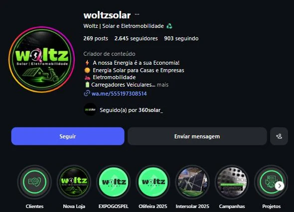 Perfil de Woltz no Instagram
